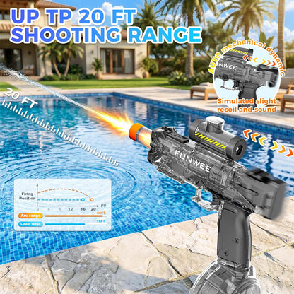 Funwee Electric Water Gun Toy for Kids & Adults, Light Up Automatic Squirt Gun, Most Strongest Water Blaster Long Range, Powerful High Powered Fully Auto Blaster, Swimming Pool Outdoor Toy