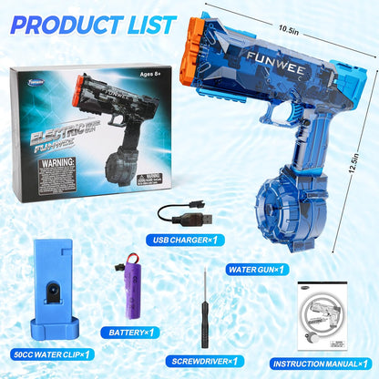 Funwee Electric Water Gun for Adult & Kid, Most Strongest Water Pistol Long Range 28-32 FT, Powerful High Powered Automatic Classic Squirt Gun Fully Auto Water Blaster, Swimming Pool Outdoor Toy Game