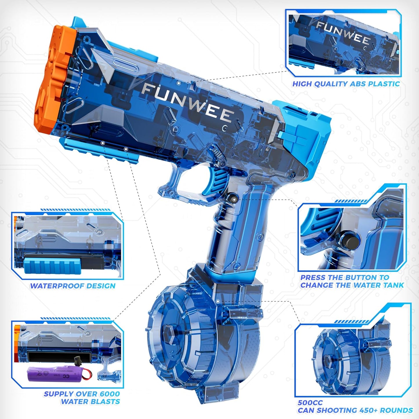 Funwee 2 PACK Electric Water Pistol (Blue+Red)