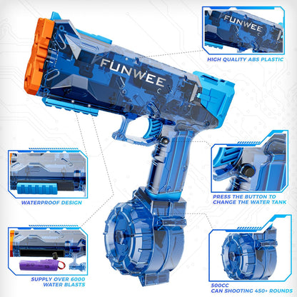 Funwee Electric Water Gun for Adult & Kid, Most Strongest Water Pistol Long Range 28-32 FT, Powerful High Powered Automatic Classic Squirt Gun Fully Auto Water Blaster, Swimming Pool Outdoor Toy Game