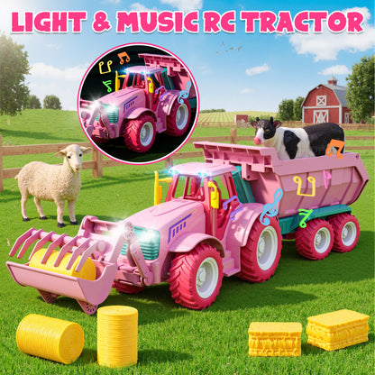 Funwee RC Farm Tractor Toy Playset with Loader, Trailer & Animals