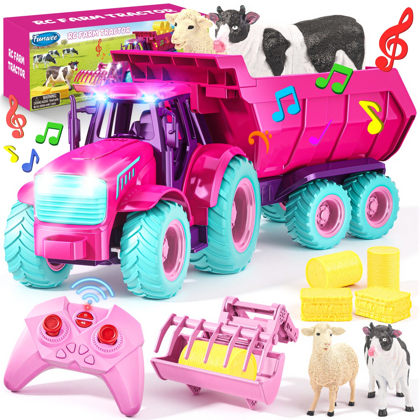 Funwee RC Farm Tractor Toy Set with Light & Sound